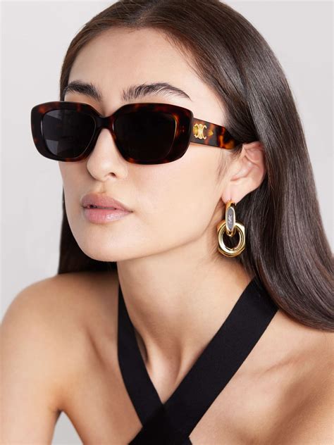 celine eyewear triomphe rectangular-frame tortoiseshell acetate sunglasses